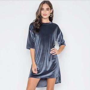 Love riche Midnight Blue Velvet Shirt Dress, S